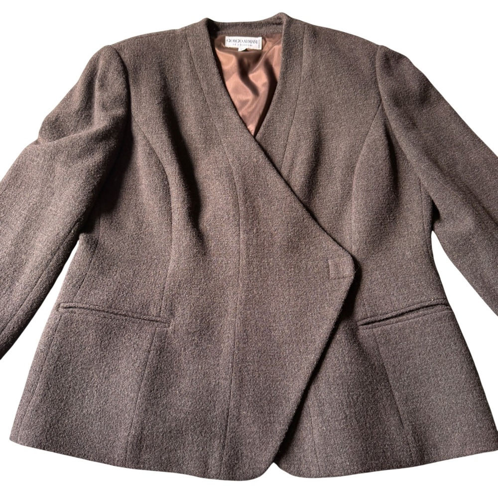 Giorgio Armani Le Collezioni Brown Wool Blend Skirt Suit Set Made in Italy 12/8 - Picture 4 of 16